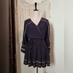 Free People Navy Blue Tunic Dress with Embroidered Details